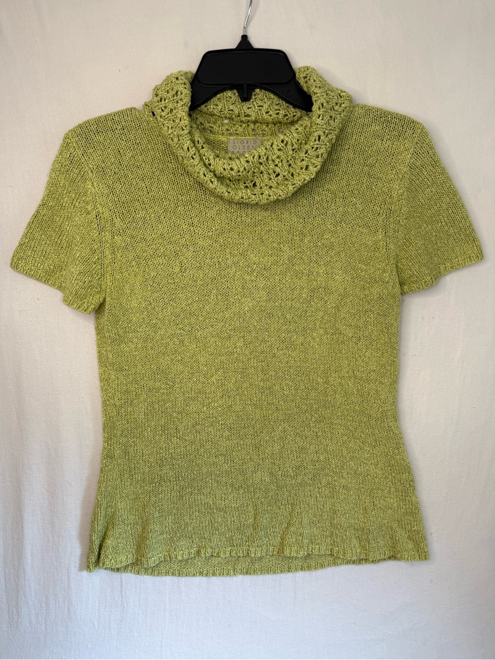 Sigrid Olsen Knit Short-Sleeve Cowl Neck Sweater - Chartreuse Size M